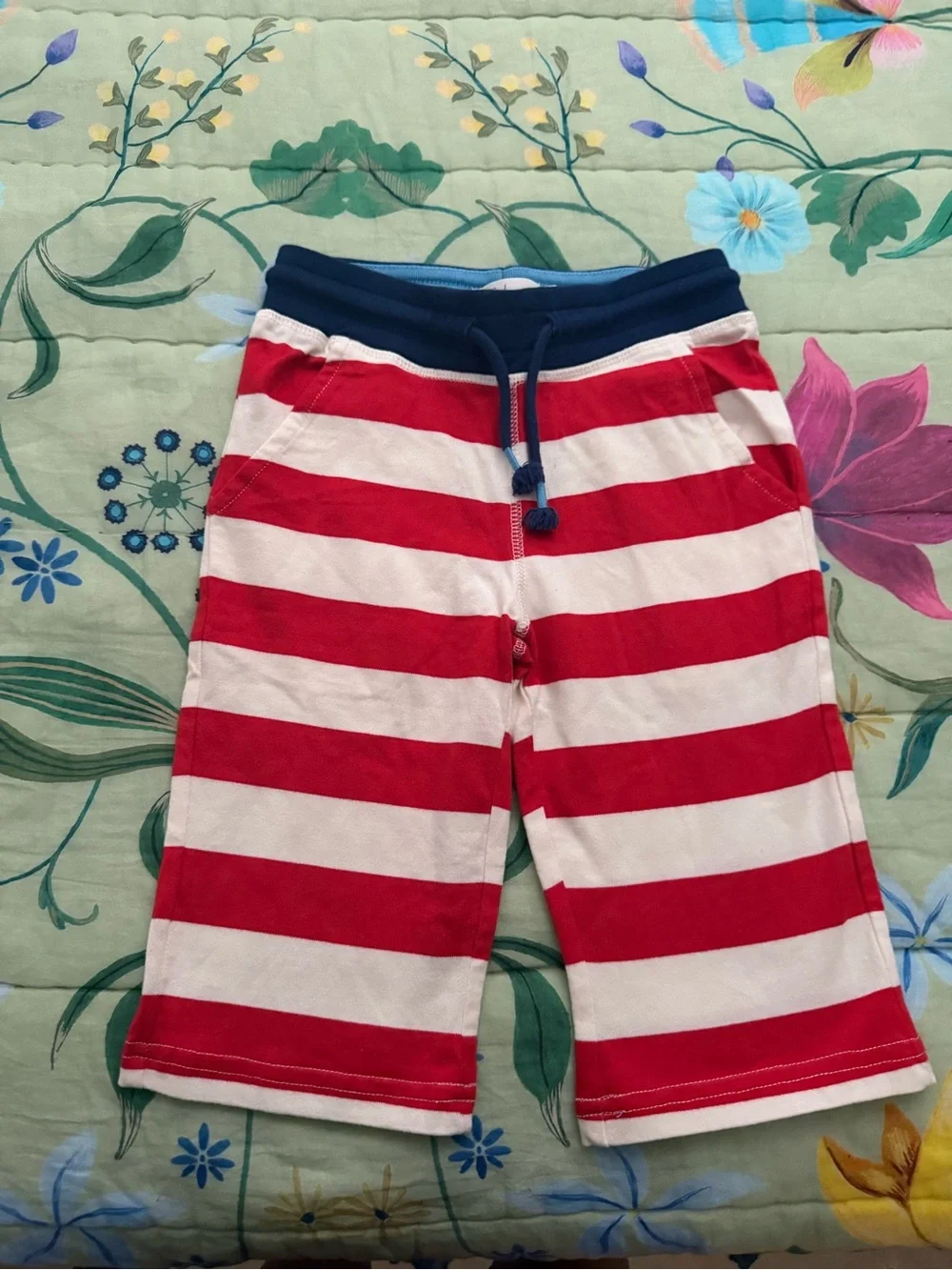 Boden Red & White Striped Drawstring Shorts